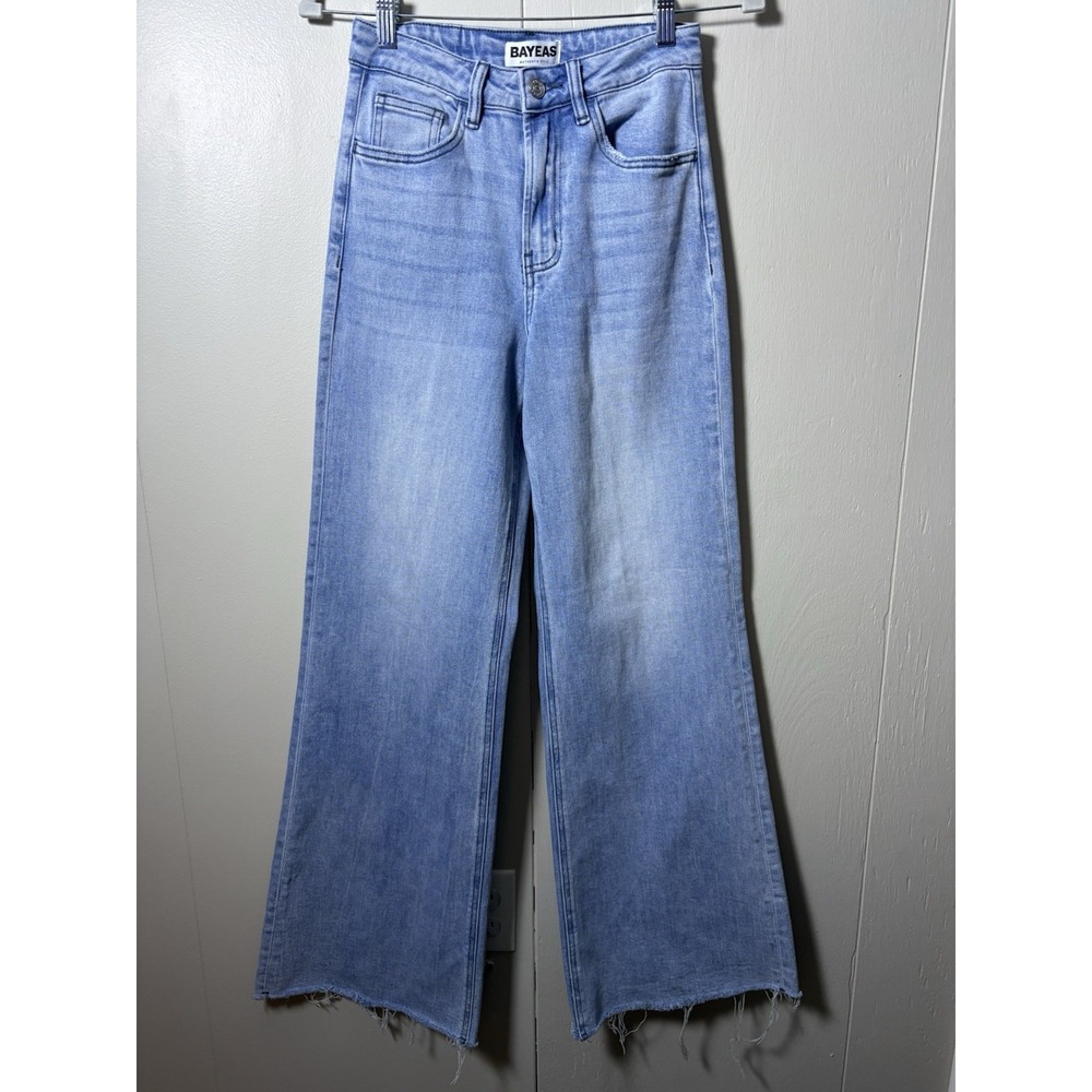 Bayeas High Rise Wide Leg Jeans Size 25 Light Wash Raw Hem Y2K Coastal Cowgirl